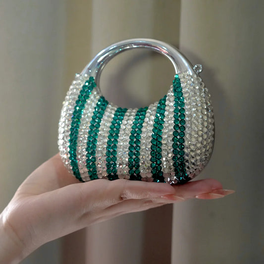 Crescent Silver-Green Clutch