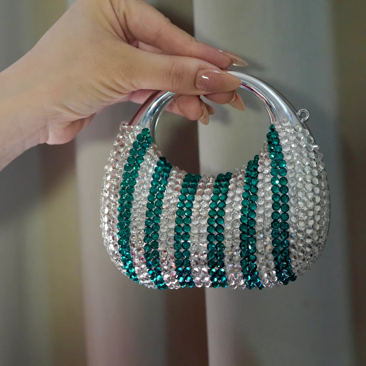 Crescent Silver-Green Clutch