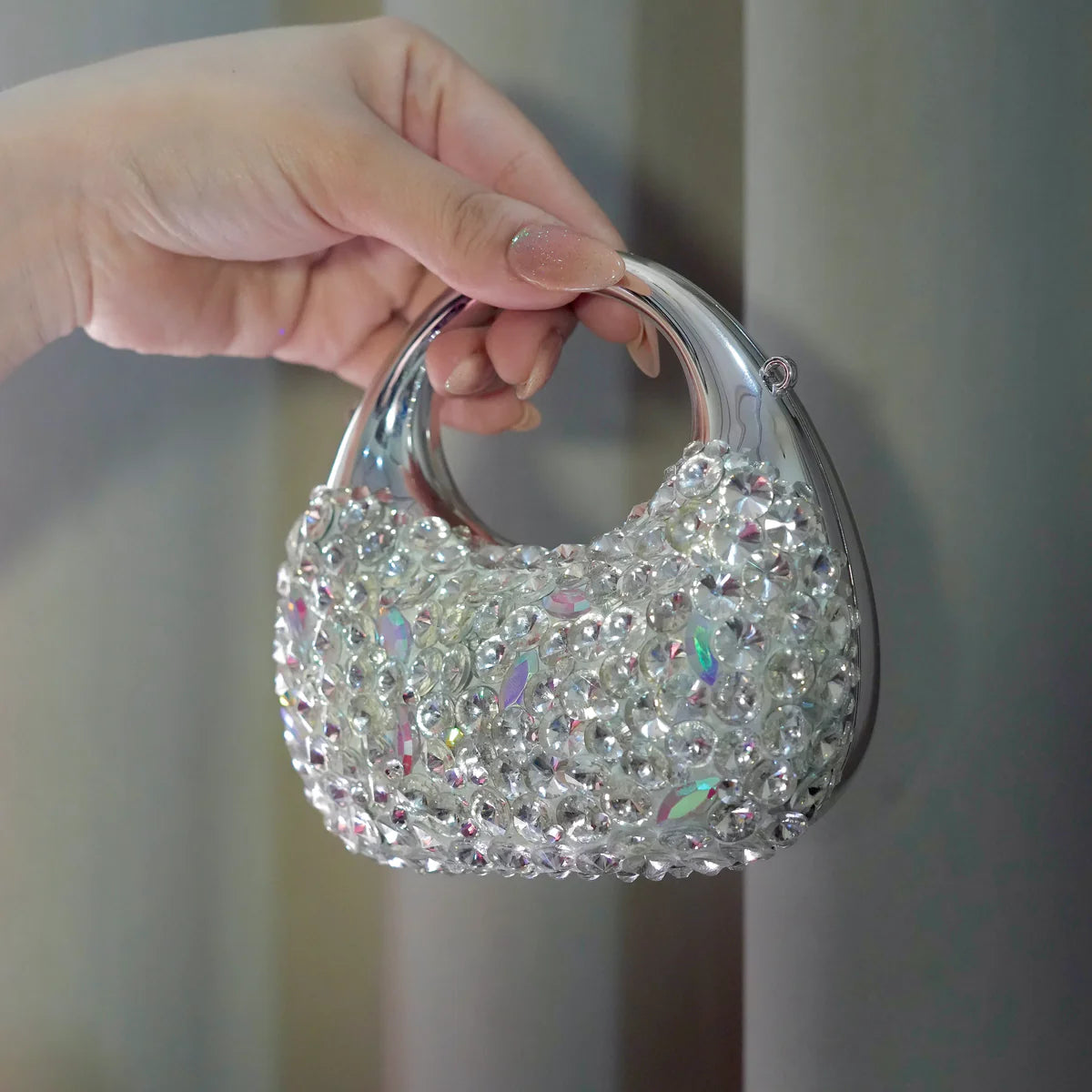 Crescent Silver Royal Clutch With Work