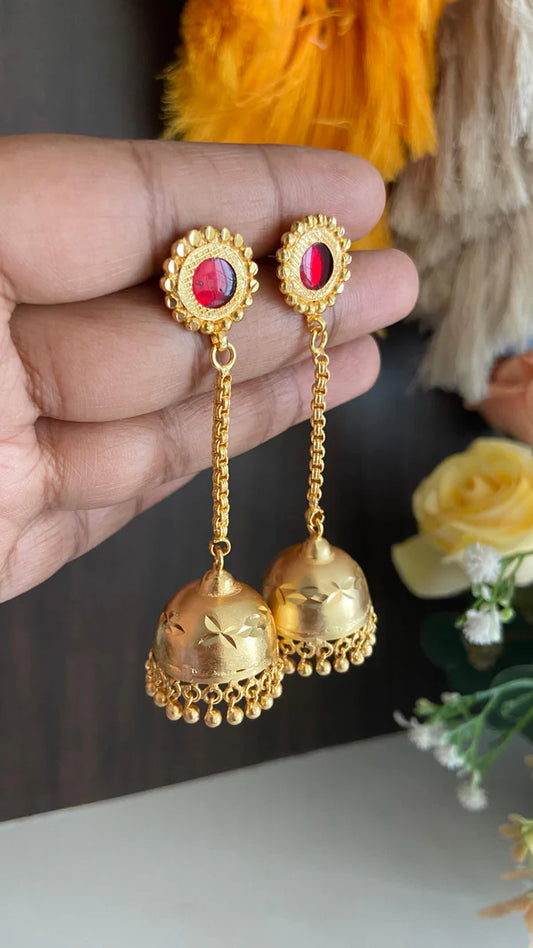 Red Palakka Long Drop Jumka