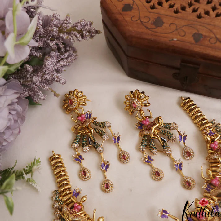 Stunning Hand Painted Ballerina Dancing Doll Motifs With AD Tassels Necklace
