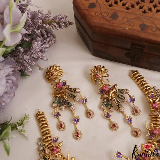 Stunning Hand Painted Ballerina Dancing Doll Motifs With AD Tassels Necklace