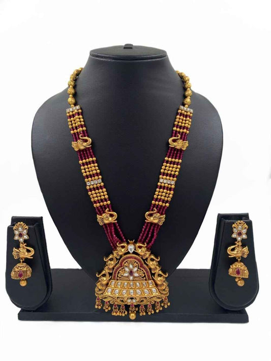 South Indian Antique Long Temple Necklace Set For Ladies By Royalqueen